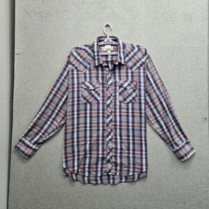 VINTAGE Ruddock Men Button Up Shirt 19-1/2 37 Gray Plaid Western Pearl Snap